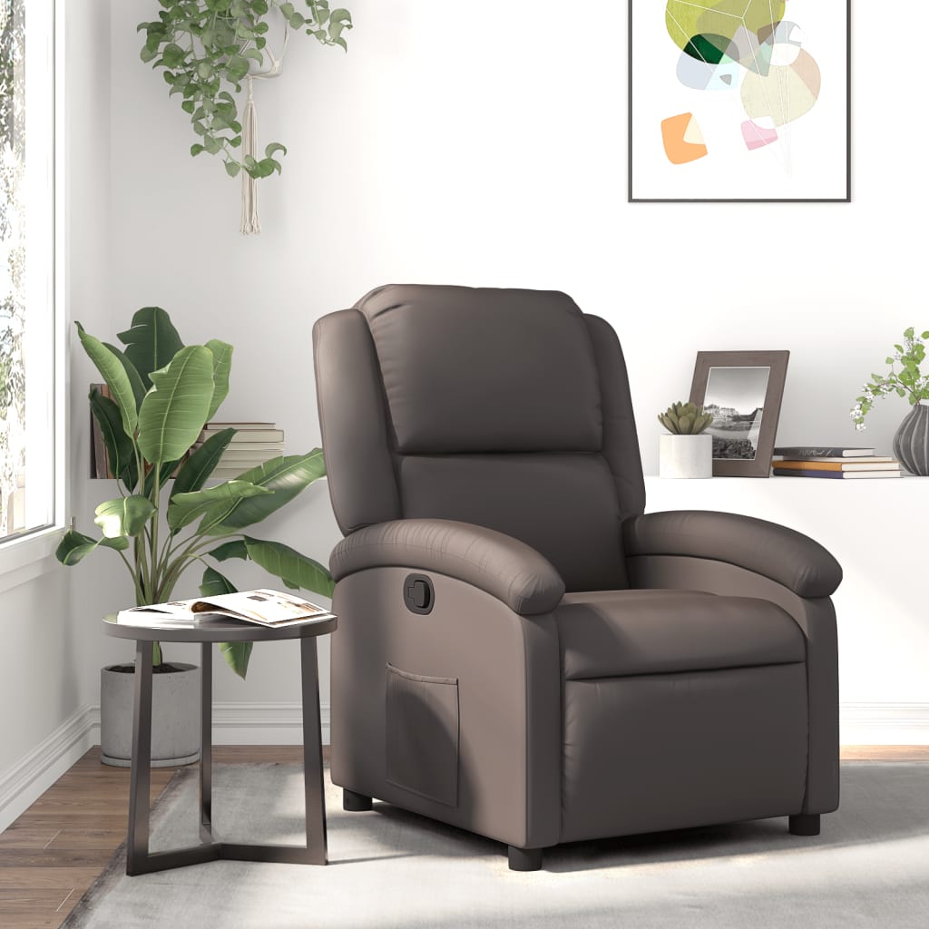 Recliner Chair Dark Brown Real Leather