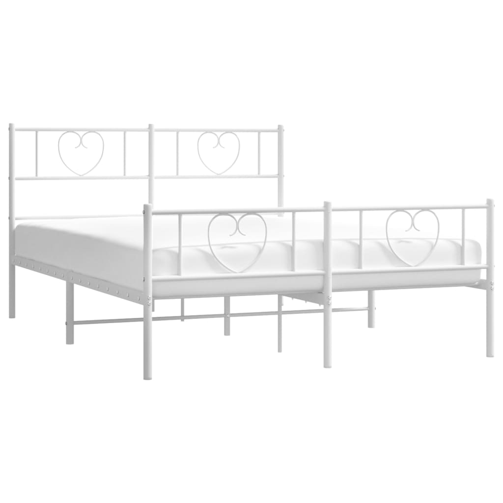 Metal Bed Frame without Mattress with Footboard White 53.1"x74.8"