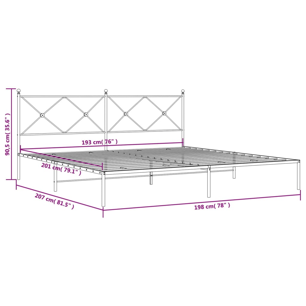 Metal Bed Frame without Mattress with Headboard White 76"x79.9"