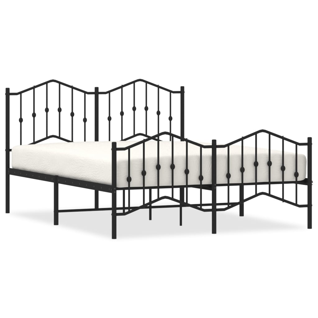 Metal Bed Frame without Mattress with Footboard Black 53.1"x74.8"