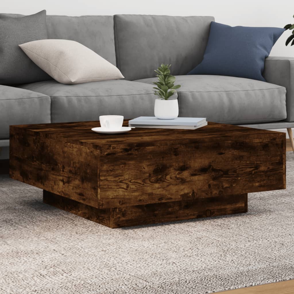 Coffee Table with LED Lights Brown Oak 31.5"x31.5"x12.2"