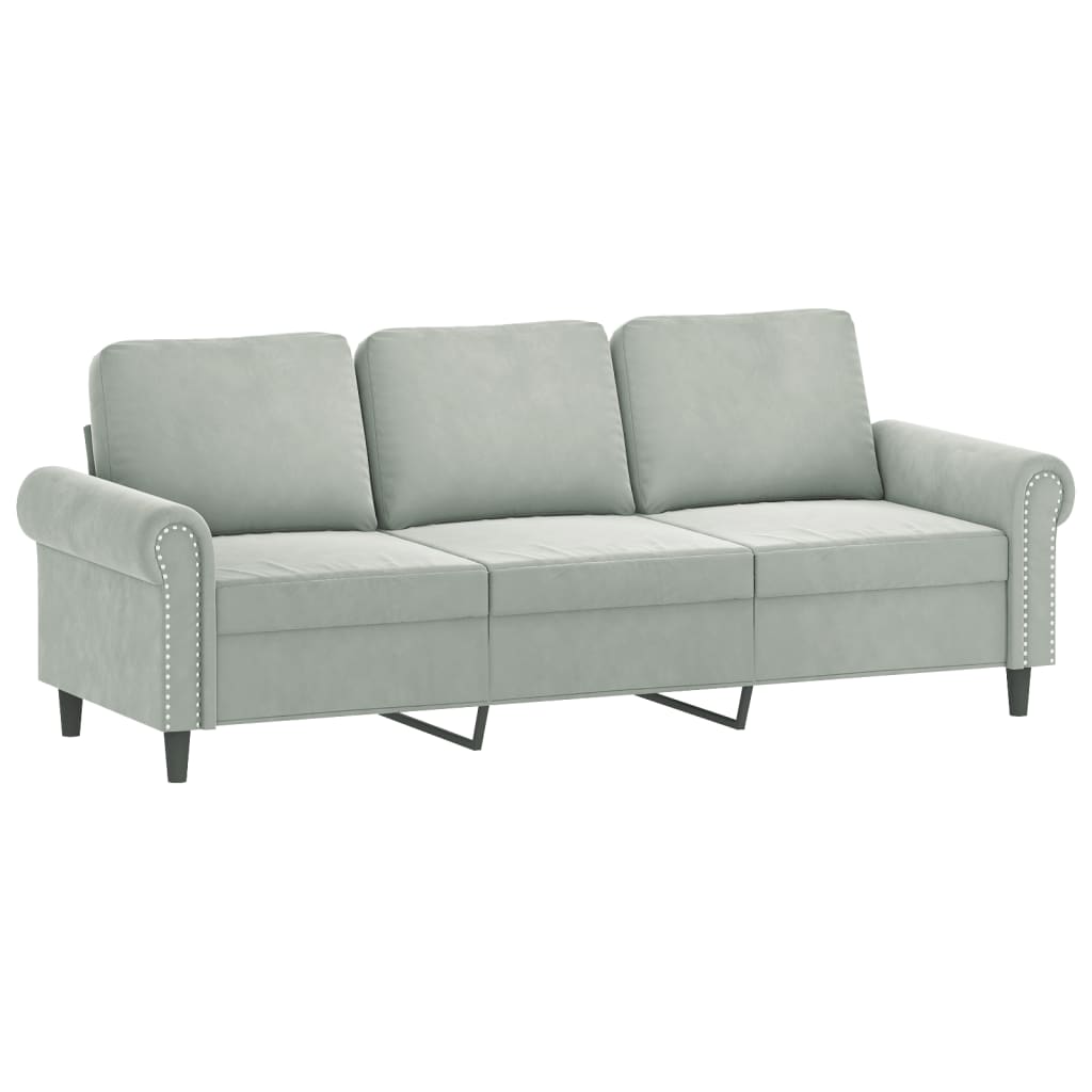 3 Piece Sofa Set with Cushions Light Gray Velvet