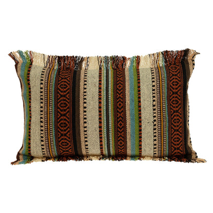 14" X 24" Brown and Beige Cotton Throw Pillow With Fringe