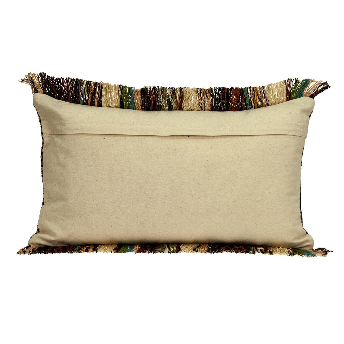 14" X 24" Brown and Beige Cotton Throw Pillow With Fringe