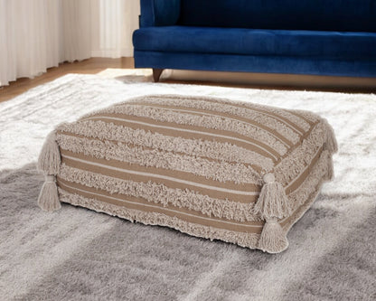 Camel Fringe Striped Pouf