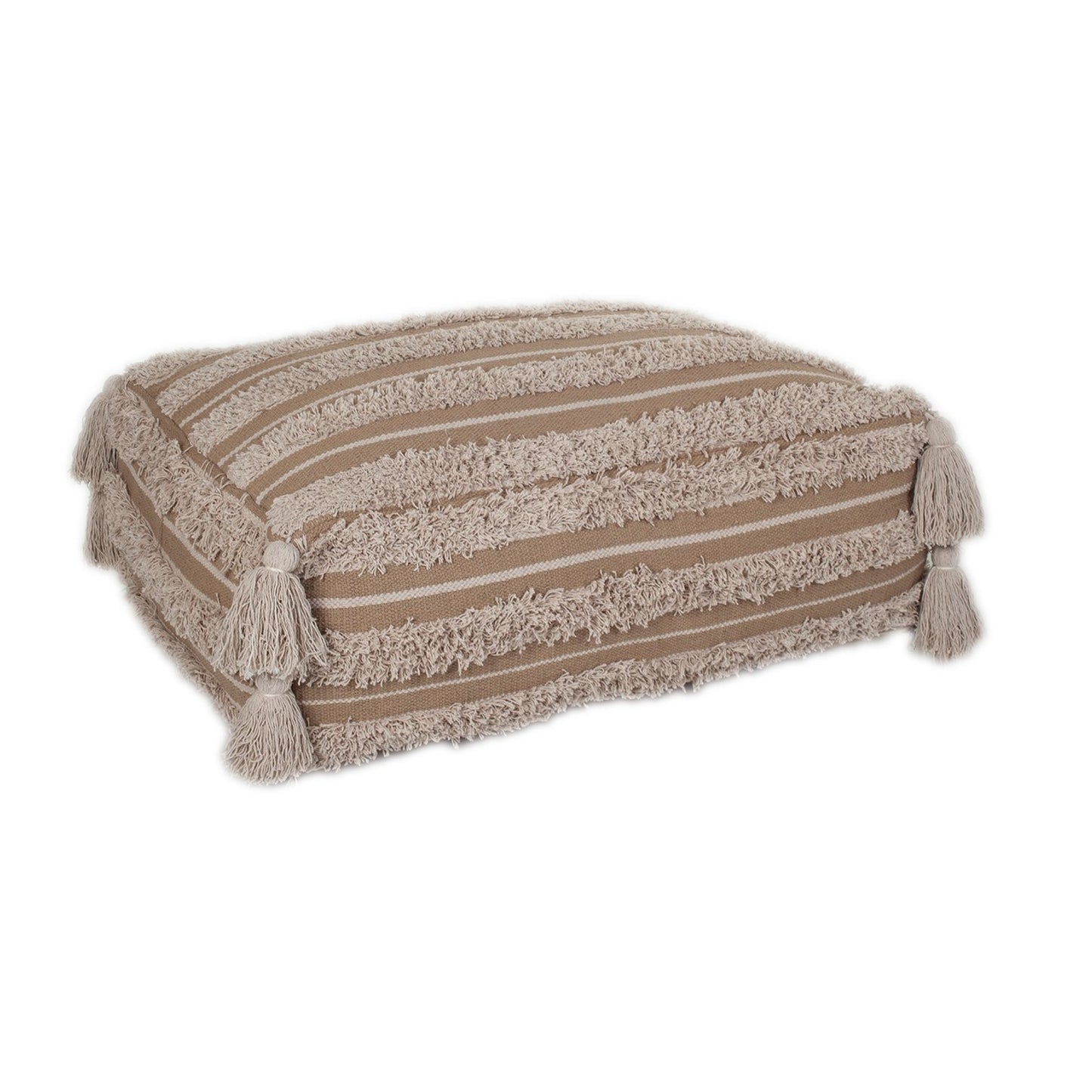 Camel Fringe Striped Pouf