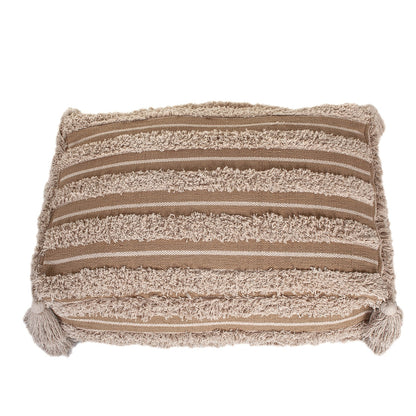 Camel Fringe Striped Pouf