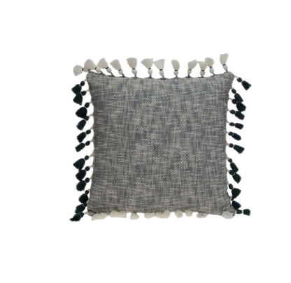 20" Slate Gray Abstract Cotton Throw Pillow With Tassels