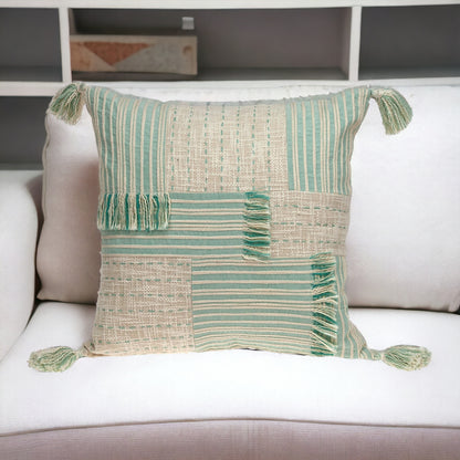 Cream And Mint Woven Throw Pillow