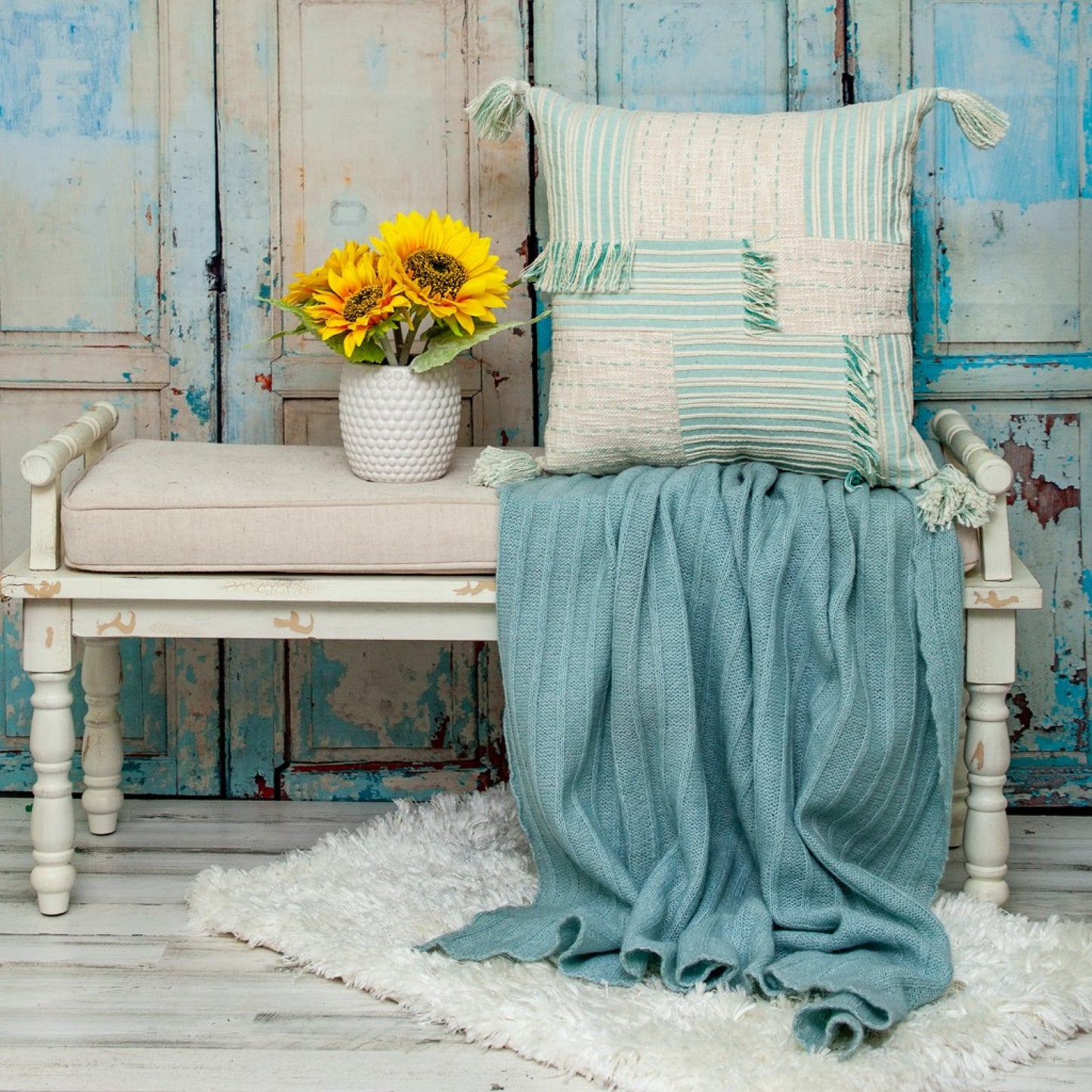 Cream And Mint Woven Throw Pillow