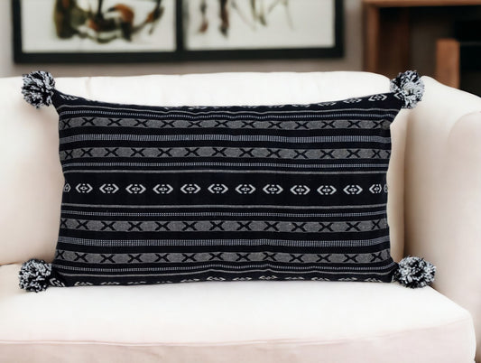 Black And Gray X Pom Throw Pillow