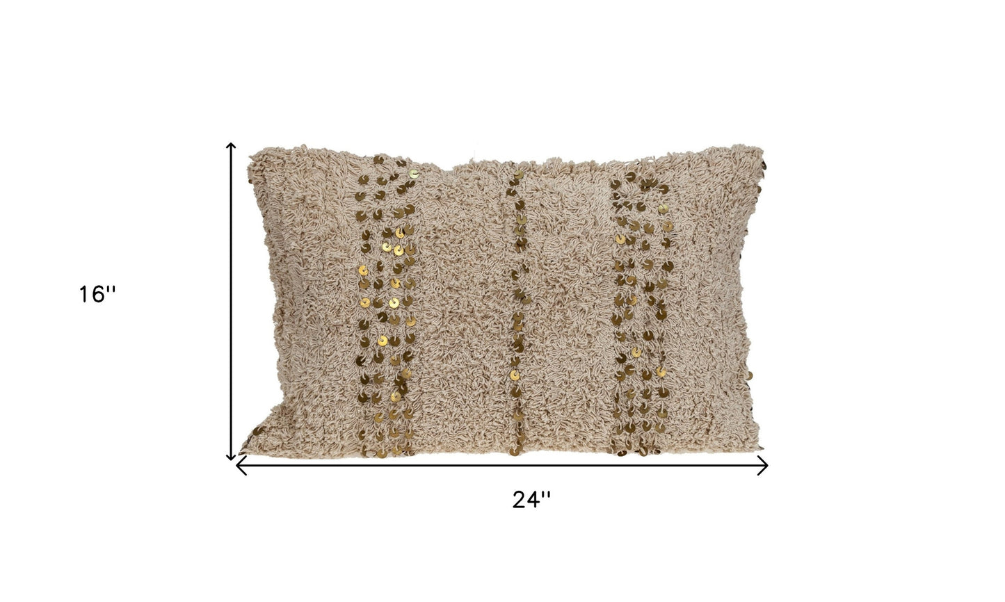 Boho Woven Shaggy Sequin Lumbar Pillow