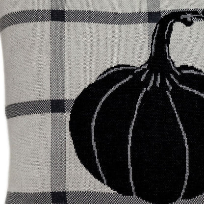 Grey Plaid Pumpkin Throw Pillow