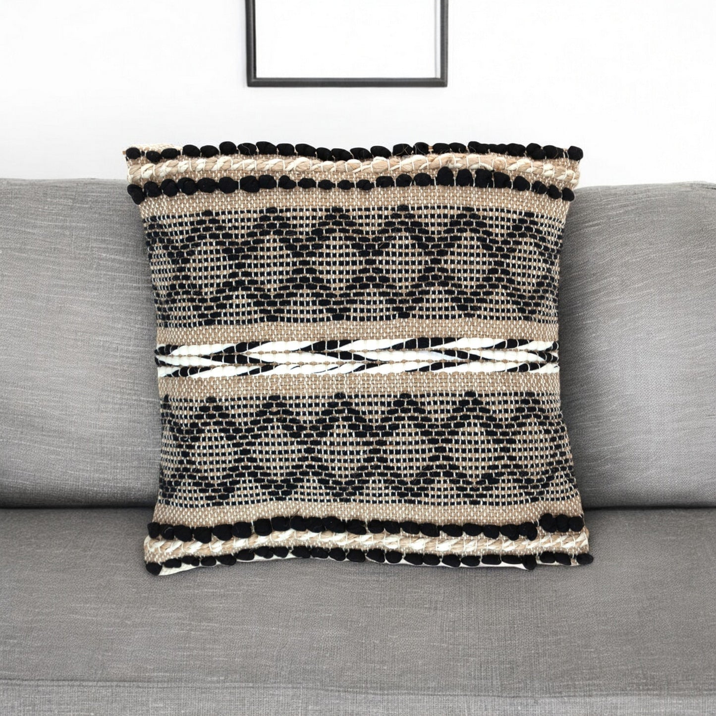 Black And Sand Woven Decorative Pillow