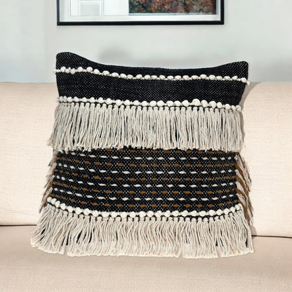 Black And Ivory Textured Throw Pillow