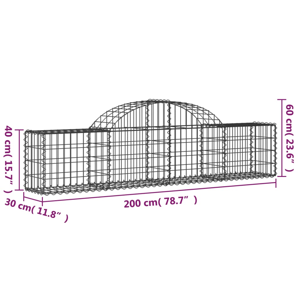 Arched Gabion Baskets 2 pcs 78.7"x11.8"x15.7"/23.6" Galvanized Iron