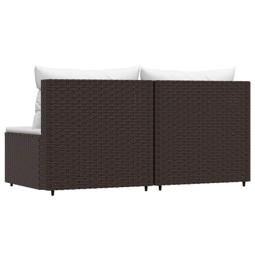 Patio Middle Sofas with Cushions 2 pcs Brown Poly Rattan