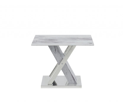 18" Silver And White Solid and Manufactured Wood Square End Table