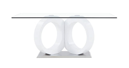 White Tone Geometrical Style Base With Rectangular Glass Top Dining Table