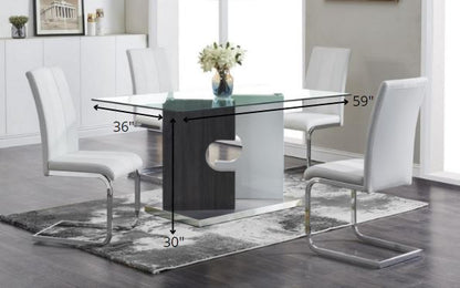 36" Clear And Gray Glass And Stainless Steel Double Pedestal Base Dining Table