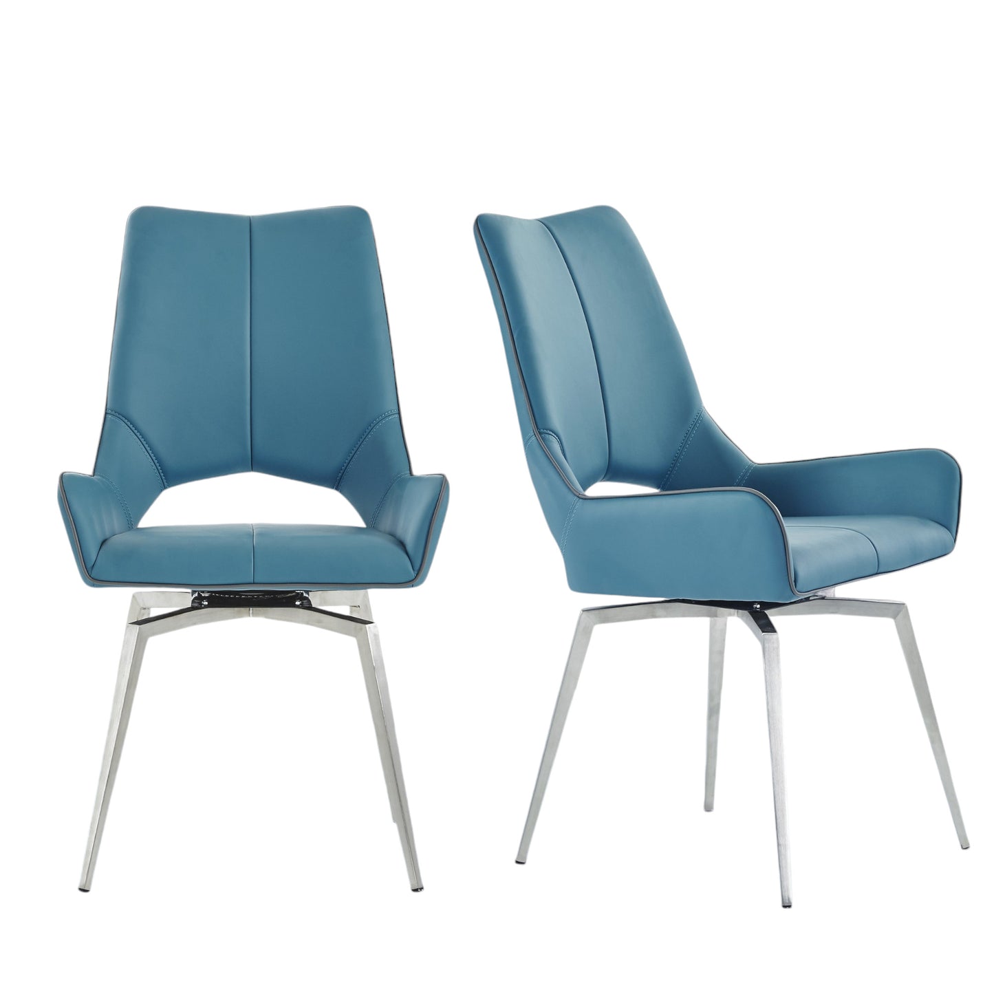 Set of Two Turquoise And Silver Upholstered Faux Leather Dining Side Chairs