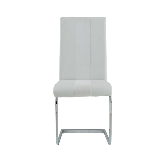 Set of Four White And Silver Upholstered Faux Leather Dining Side Chairs