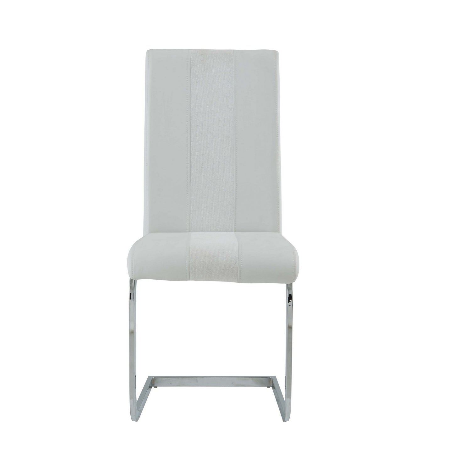 Set of Four White And Silver Upholstered Faux Leather Dining Side Chairs