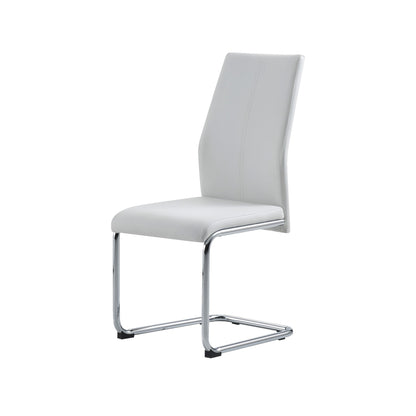 Set Of 4 Modern White Dining Chairs With Chrome Metal Base