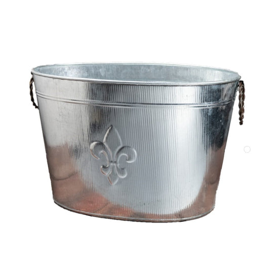 Oval Silver Ribbed Fleur De Lis Beverage Tub