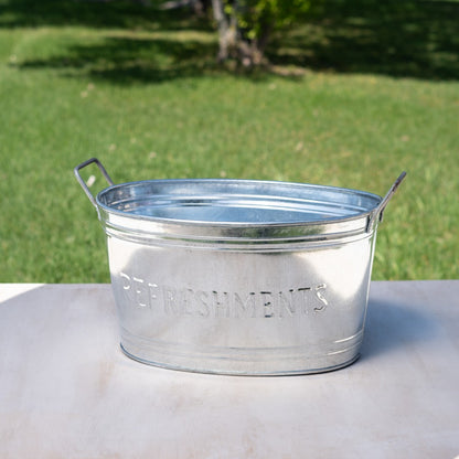 18" Silver Galvanized Metal Oval Refreshments Beverage Tub