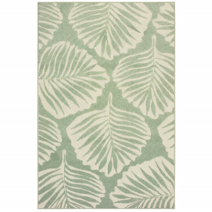 10' X 13' Green and Ivory Floral Indoor Outdoor Area Rug