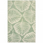 10' X 13' Green and Ivory Floral Indoor Outdoor Area Rug