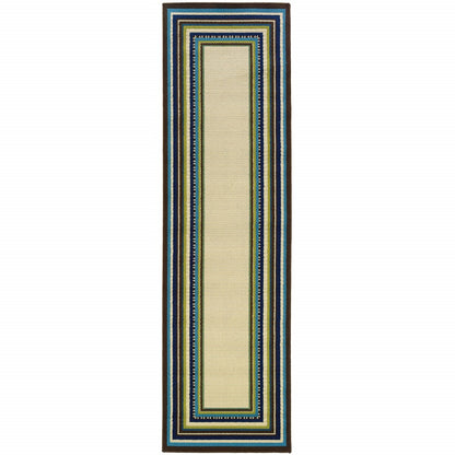 Ivory and Blue Striped Indoor Outdoor Area Rug