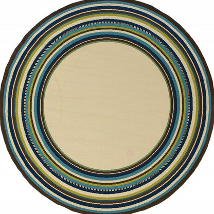 Ivory and Blue Striped Indoor Outdoor Area Rug