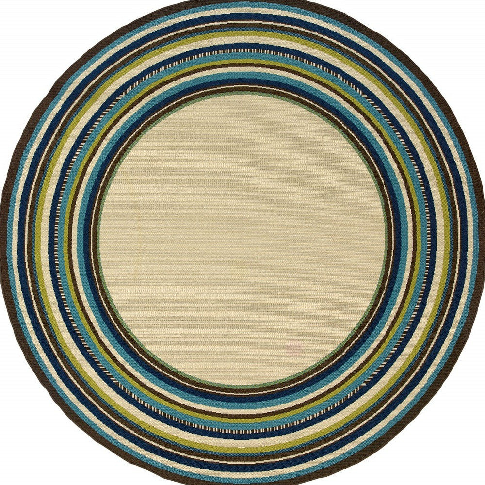 Ivory and Blue Striped Indoor Outdoor Area Rug