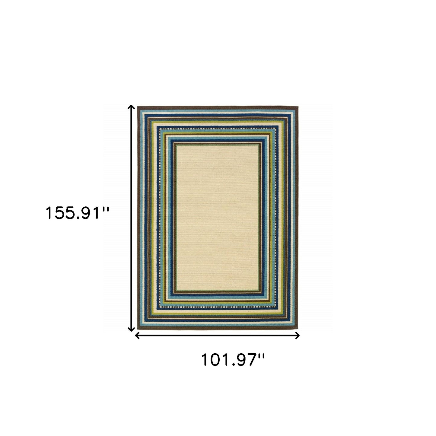 Ivory and Blue Striped Indoor Outdoor Area Rug