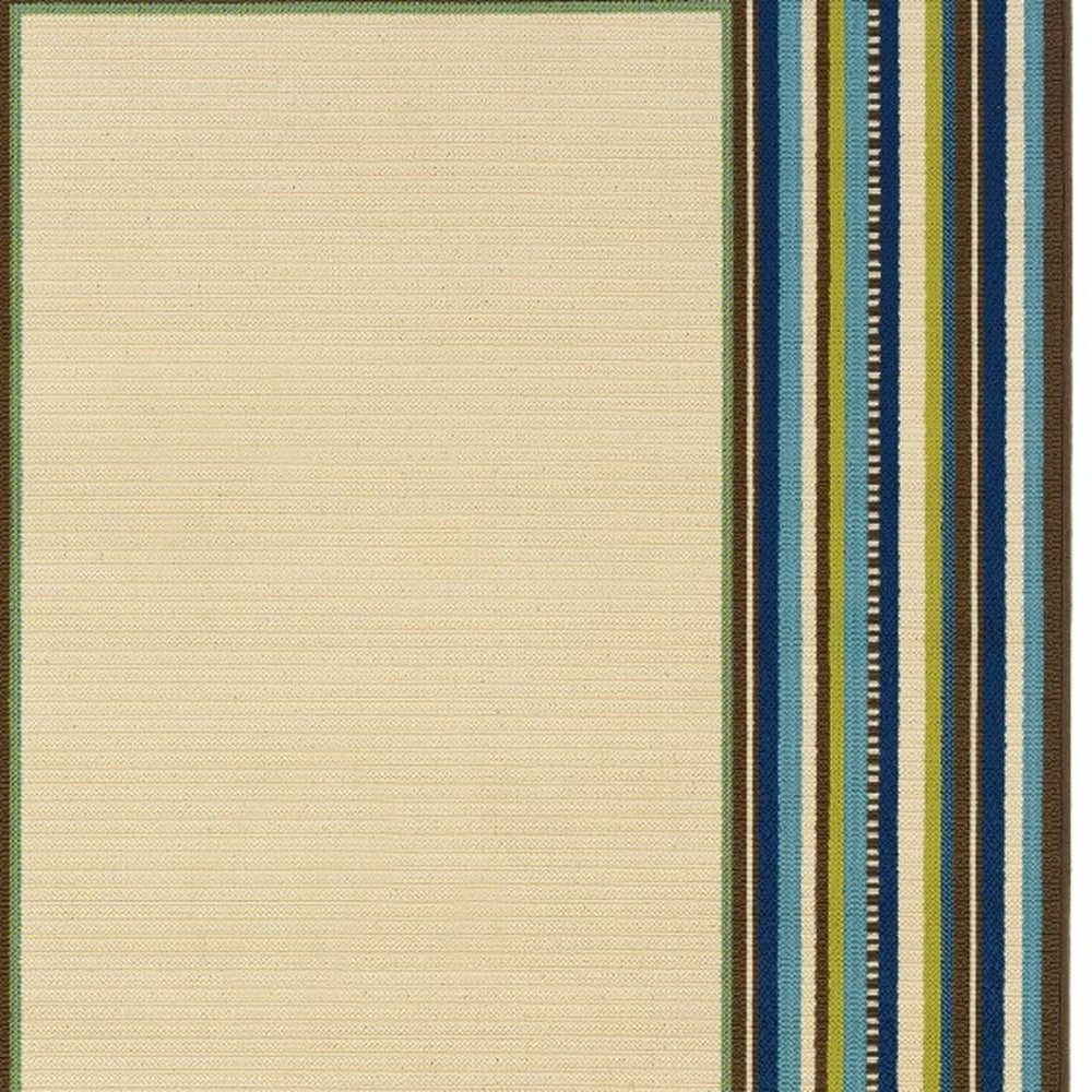 Ivory and Blue Striped Indoor Outdoor Area Rug