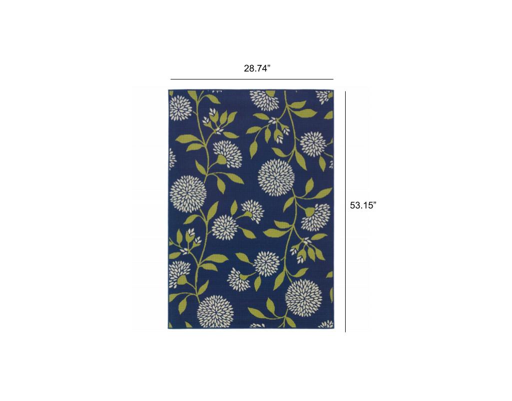 4' X 5' Blue and Green Floral Indoor Outdoor Area Rug