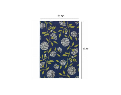 4' X 5' Blue and Green Floral Indoor Outdoor Area Rug