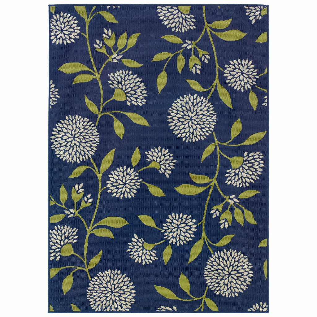 4' X 5' Blue and Green Floral Indoor Outdoor Area Rug