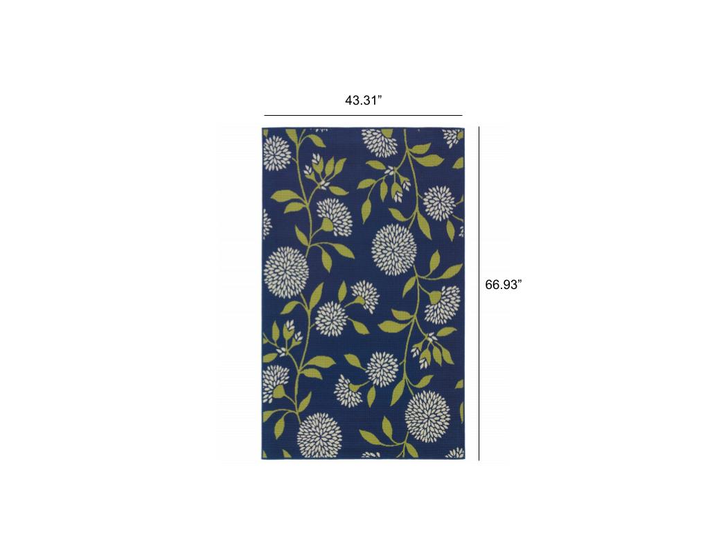 4' X 5' Blue and Green Floral Indoor Outdoor Area Rug