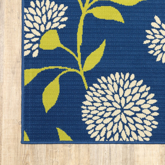 5' X 5' Blue and Green Floral Indoor Outdoor Area Rug