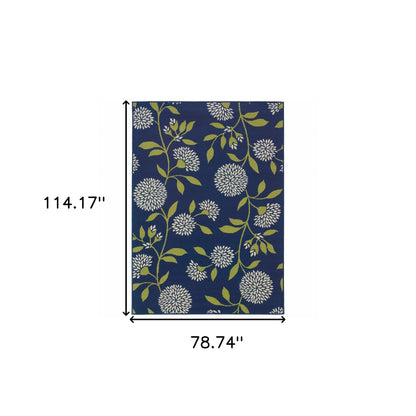 4' X 5' Blue and Green Floral Indoor Outdoor Area Rug