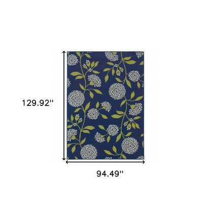 4' X 5' Blue and Green Floral Indoor Outdoor Area Rug