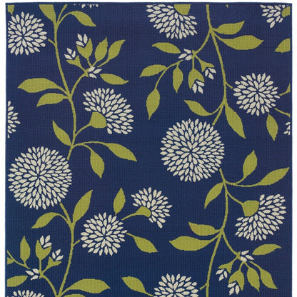 4' X 5' Blue and Green Floral Indoor Outdoor Area Rug