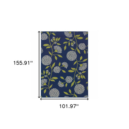 4' X 5' Blue and Green Floral Indoor Outdoor Area Rug