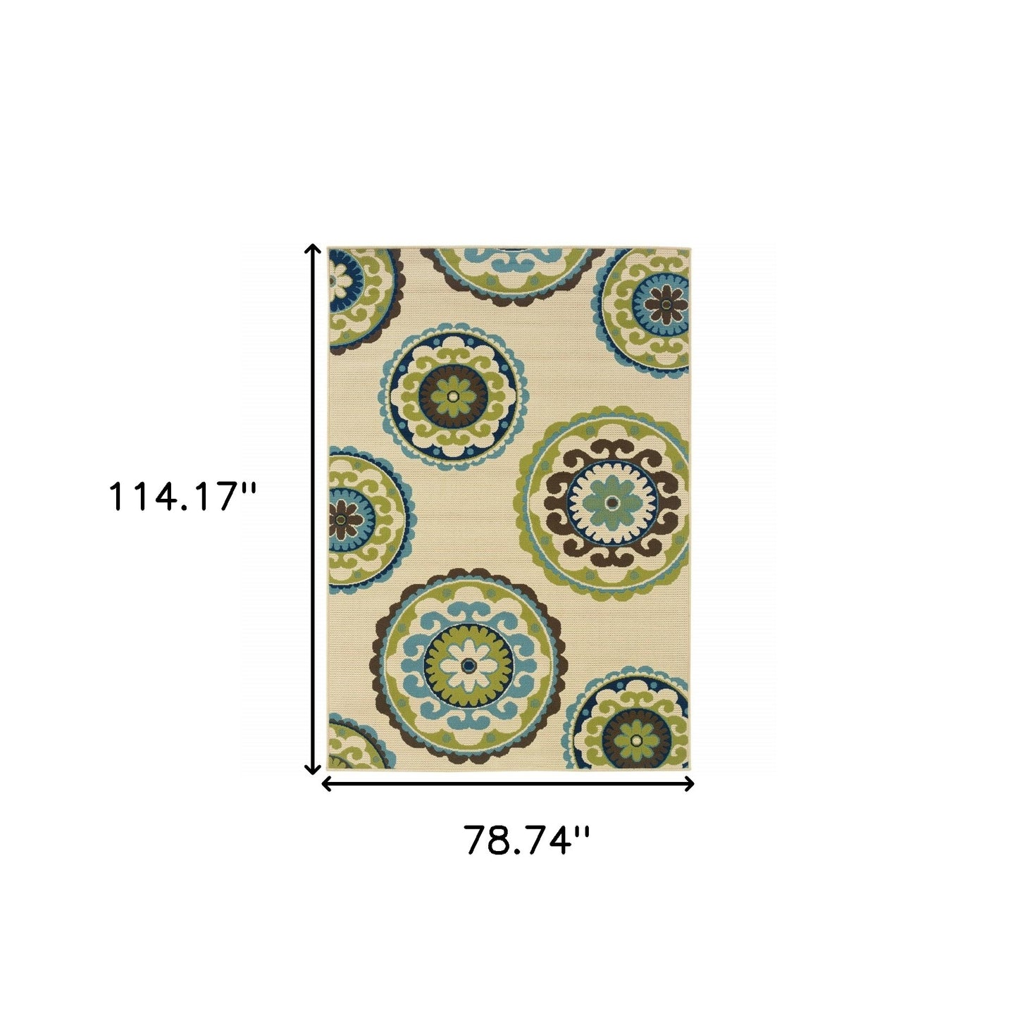 7' X 10' Green and Ivory Floral Indoor Outdoor Area Rug