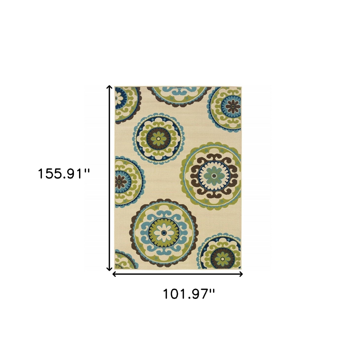 7' X 10' Green and Ivory Floral Indoor Outdoor Area Rug