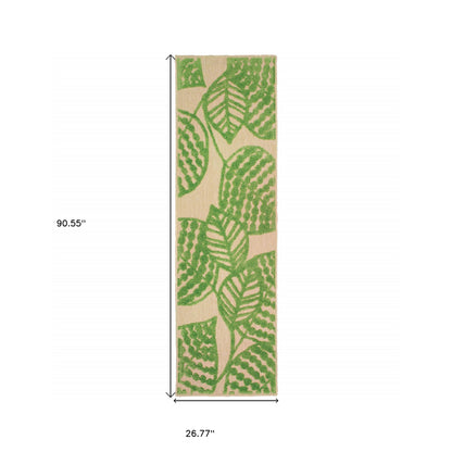 Green Floral Indoor Outdoor Area Rug