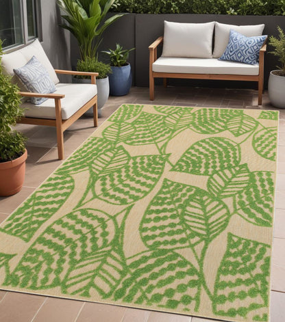 Green Floral Indoor Outdoor Area Rug